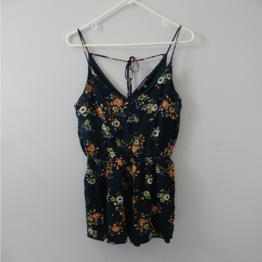 Navy blue floral pattern romper